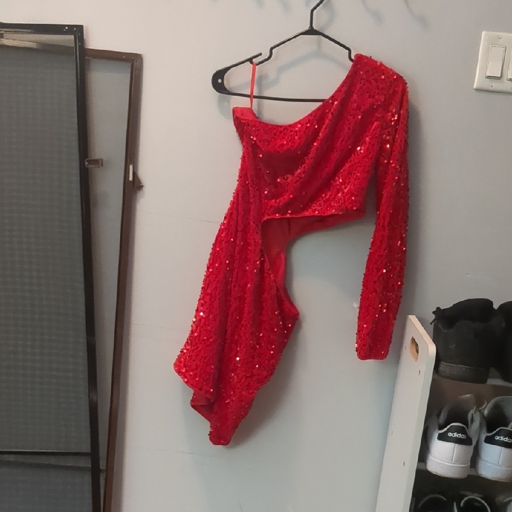 Red Sequin One-Shoulder Dress